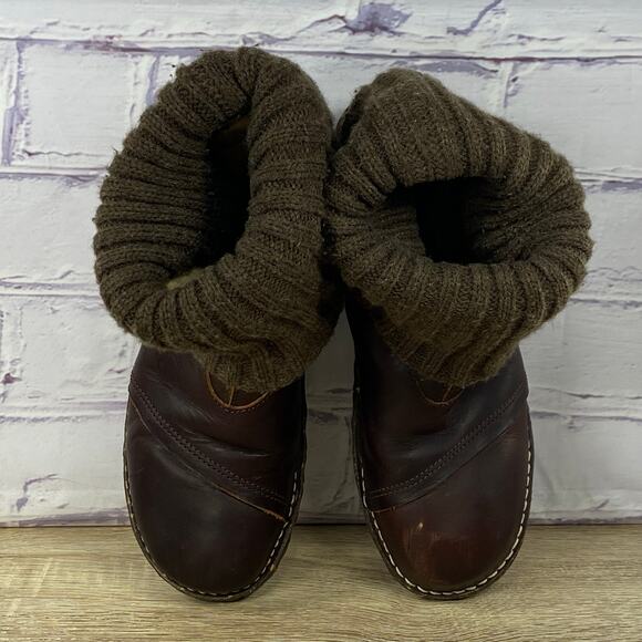 El Naturalista Yggdrasil Brown Leather Sweater Cuff Ankle Boots Women's 39 US 6 - Picture 6 of 8